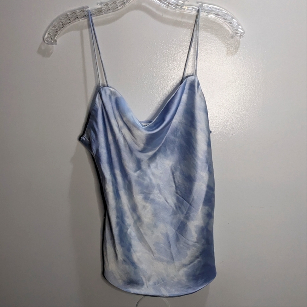 Abercrombie & Fitch Blue and White Silky Cami Cowl Neck Top